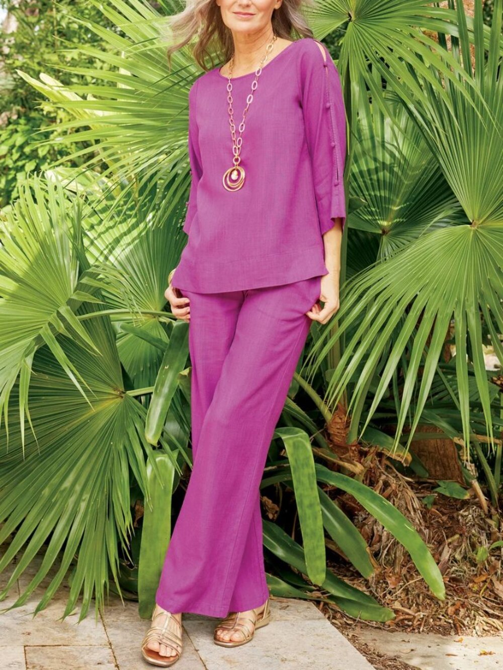 Soft Surroundings Magenta Wide-Leg Pants